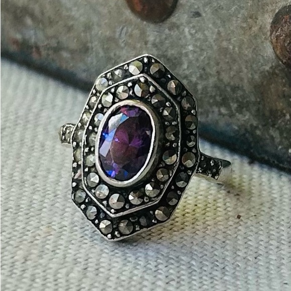 Art Deco Amethyst Sterling Ring - Picture 1 of 14